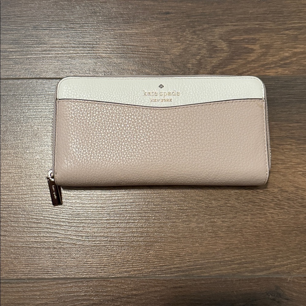 Kate Spade Leila Beige Cream Colorblock Zip Around Wallet